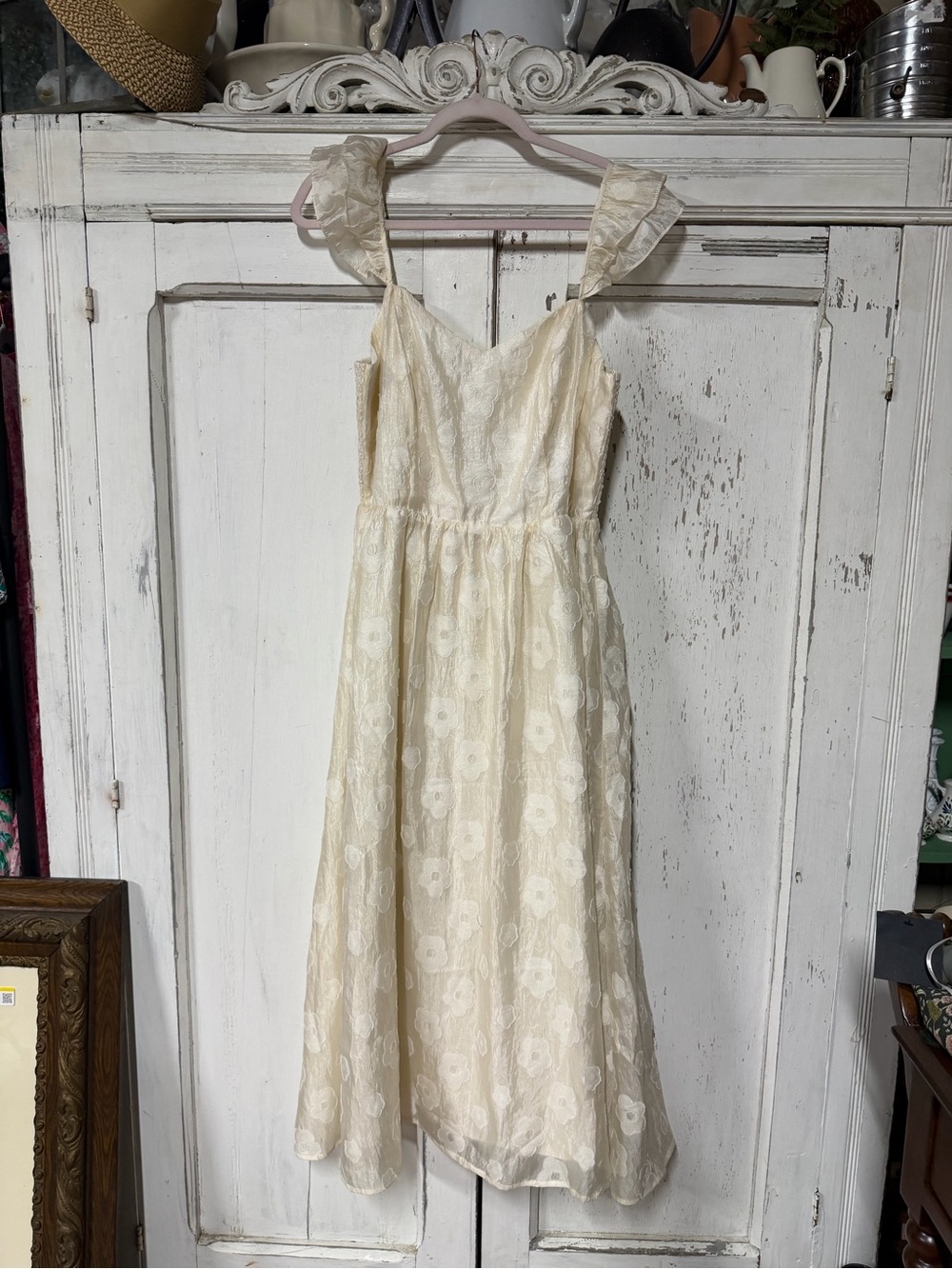 Boho wedding graduation Floral Lace Ivory Sundress with Ruffle Straps